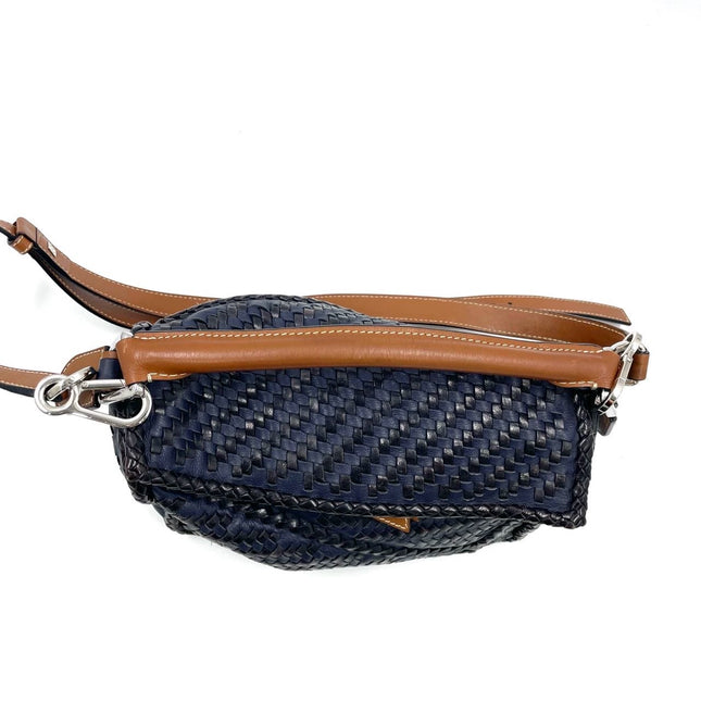 Loewe Puzzle Small Leather Woven Braided Navy Crossbody Bag