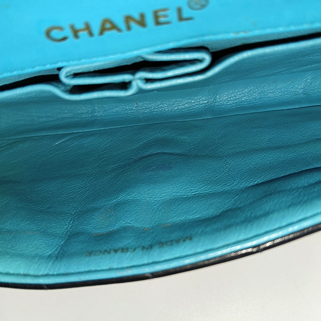 Chanel East West Chocolate Bar Black Leather Blue Interior