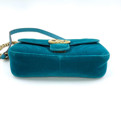 Gucci Marmont Small Flap Turquoise Blue Velvet Handbag