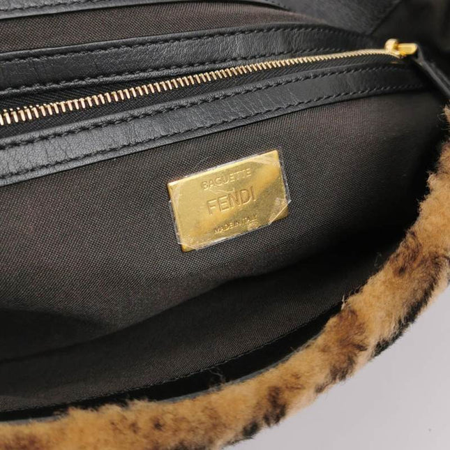 Fendi Baguette Large Shearling Vitello Dolce Marco FF 1974 Tobacco Black Brown Zucca
