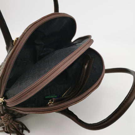 Bottega Veneta Top Handle Bowling Bag Dark Chocolate Brown Intrecciato Leather