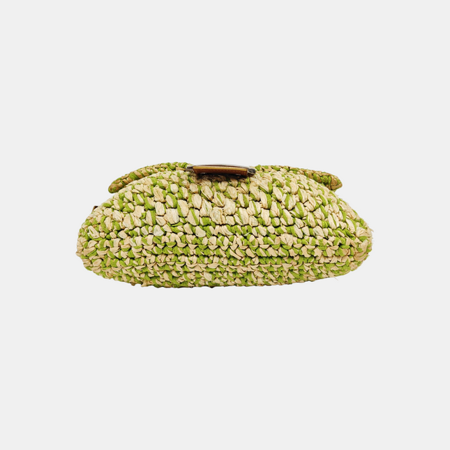 Fendi Baguette Raffia Straw Green Shoulder Bag