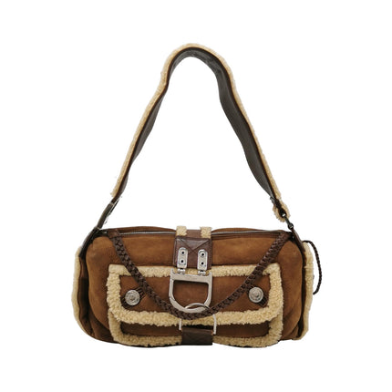 Dior Flight Medium Brown Shearling Leather Shoulder Bag