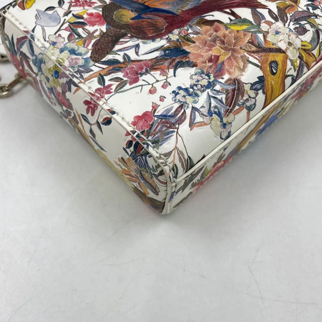 Lady D-Joy Medium Bird and Flower Embroidery Calfskin Leather