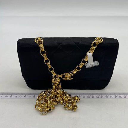 Chanel Diana Flap Bag Mini Black Silk Satin Bijou Chain