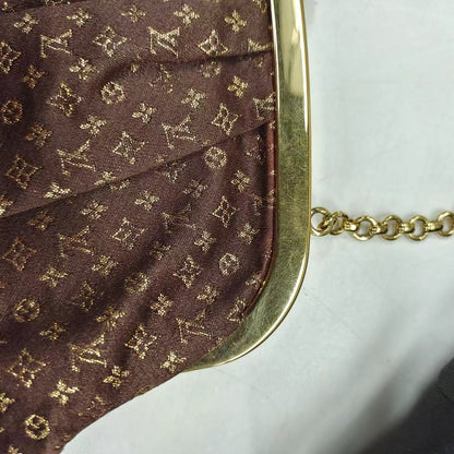 Louis Vuitton Brown Monogram Satin Aumoniere Evening Clutch Bag