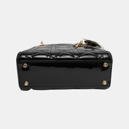 Lady Dior Mini Black Patent Leather Bag with gold hardware Chain Strap