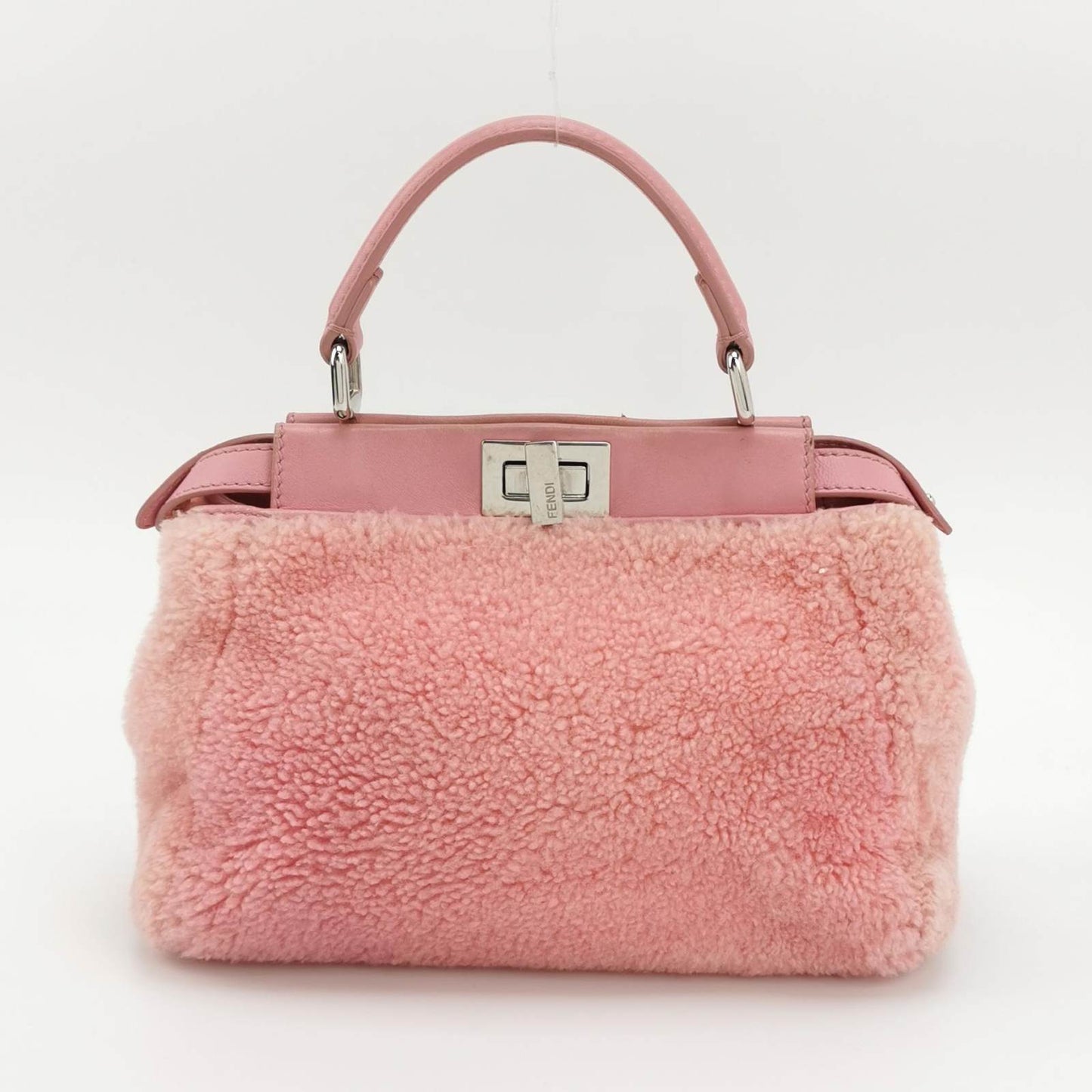 Fendi Peekaboo Small Pink Leather and Shearling Crossbody Bag