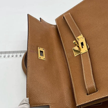 Hermes Kelly 32 Sellier Vintage Gold Epsom Leather Gold Hardware With Strap 1990