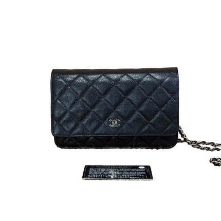 Chanel Wallet on Chain Classic Flap Black Caviar Leather Silver Hardware 2015-16-Luxbags