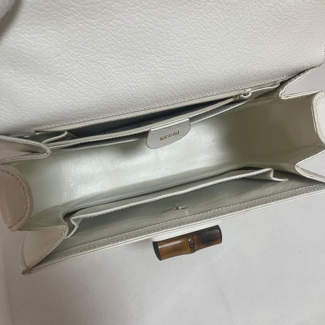 Gucci Bamboo 1947 Top Handle Bag White Grained Leather Medium