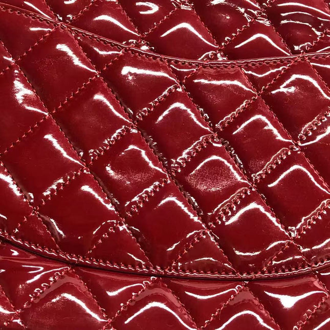 Chanel Classic Flap Medium 2012 Red Burgundy Patent Leather Silver Hardware