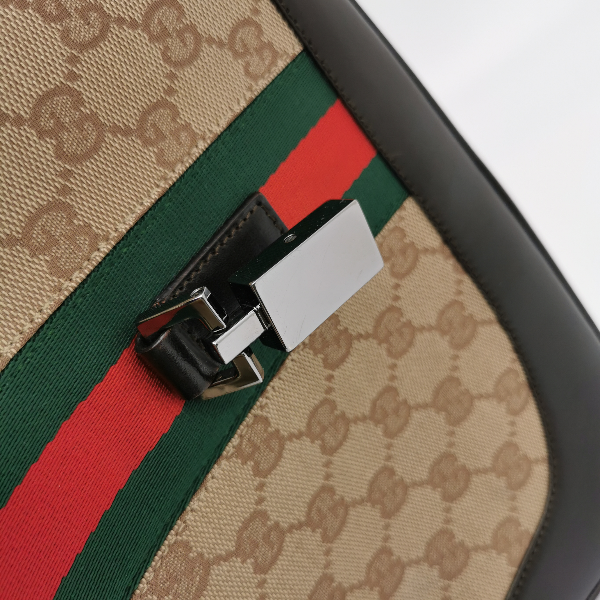 Sold Gucci Jackie Vintage Medium Monogram Canvas Black Leather Shoulder Bag