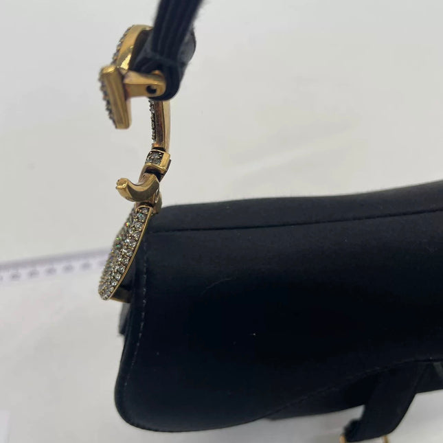 Dior Saddle Mini Silk Handbag Black with crystals