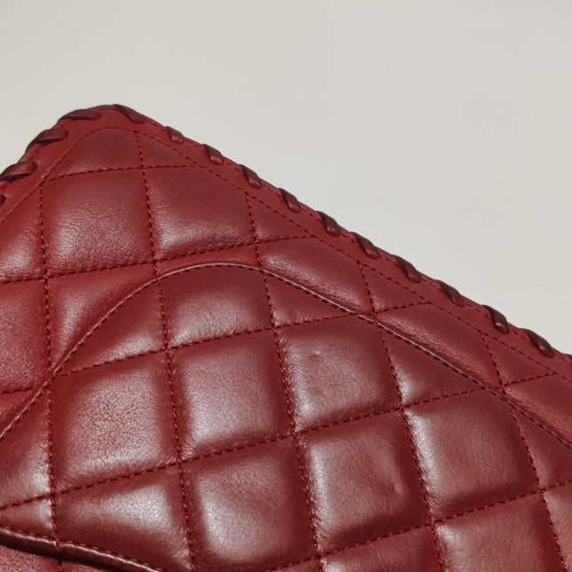 Chanel Classic Flap Medium Happy Stitch Red Aged Calfskin Leather Gold Hardware, 2015-2016