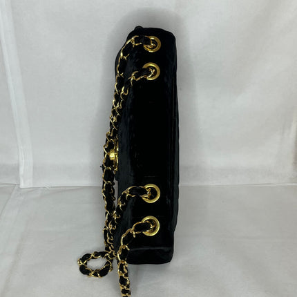 Chanel Classic Flap Maxi Black Velvet Leather Giant Gold CC Logo
