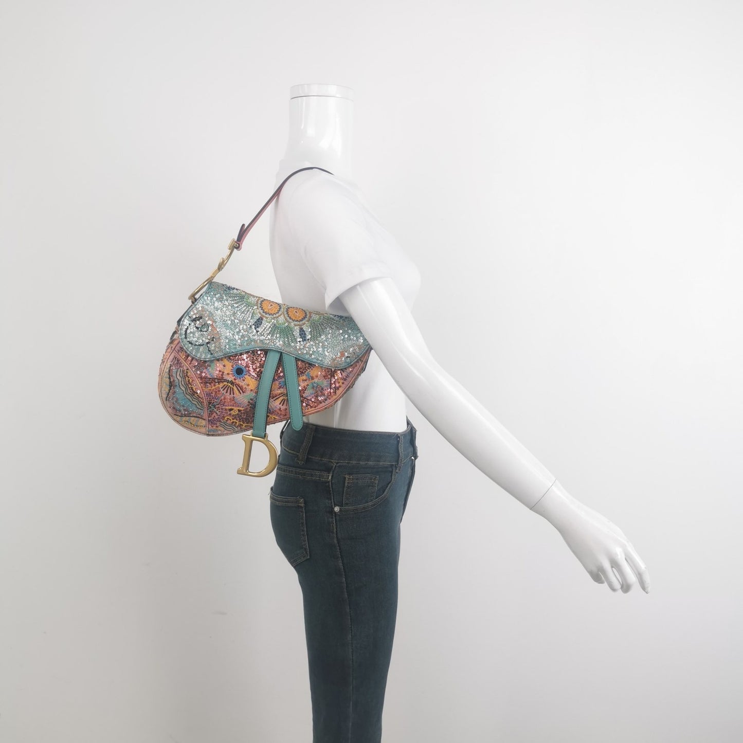 Christian Dior Saddle Medium Multicolor Beads and Calfskin Leather Shoulder Bag