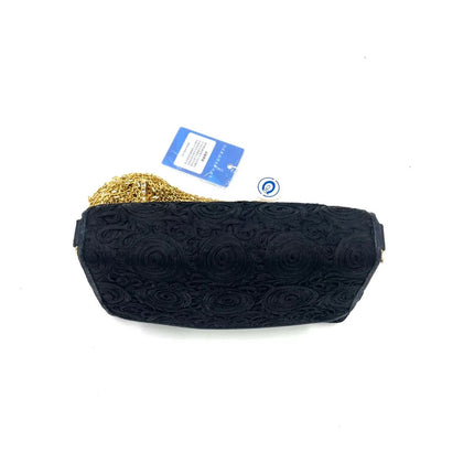 Chanel vintage Black Rose Knitted Fabric Gold Chain Flap Crossbody Bag