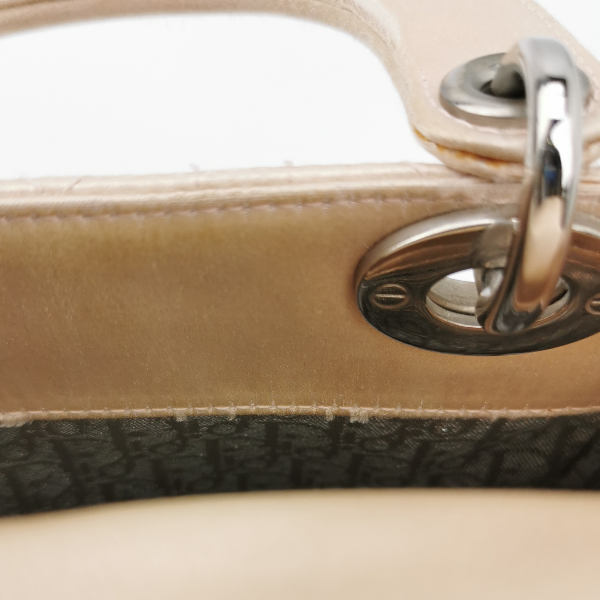 Sold Lady Dior Mini 2004 Beige Silk Handbag Silver Hardware
