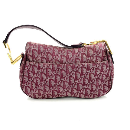 Dior Vintage Double Saddle Burgundy Oblique Monogram Canvas Gold Hardware