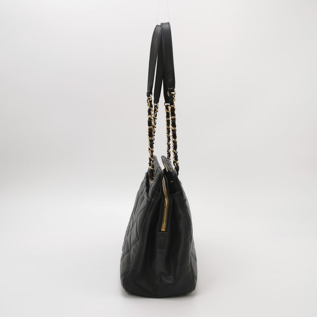 Chanel PST Petite Shopping Tote Black Caviar Leather CC Logo Gold Hardware 2012-13
