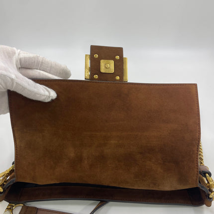 Fendi Baguette Selleria Suede Leather Crossbody Bag Medium Caramel Tan