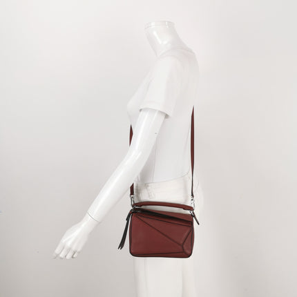 Loewe Puzzle Mini Burgundy Calfskin Leather Crossbody Bag
