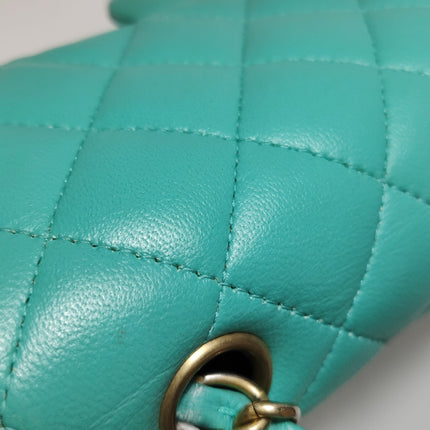 Chanel Classic Flap Mini Turquoise Blue Lambskin Leather Gold Hardware