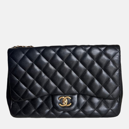 Chanel Classic Flap Jumbo Black Lambskin Leather Single Flap with Gold Hardware-Luxbags