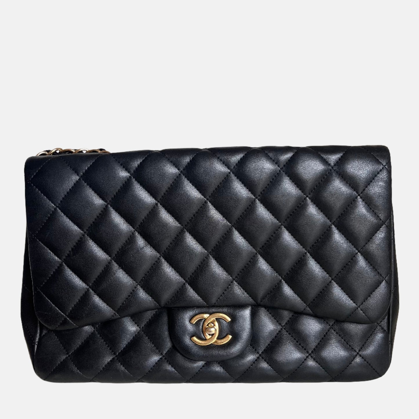 Chanel Classic Flap Jumbo Black Lambskin Leather Single Flap with Gold Hardware-Luxbags