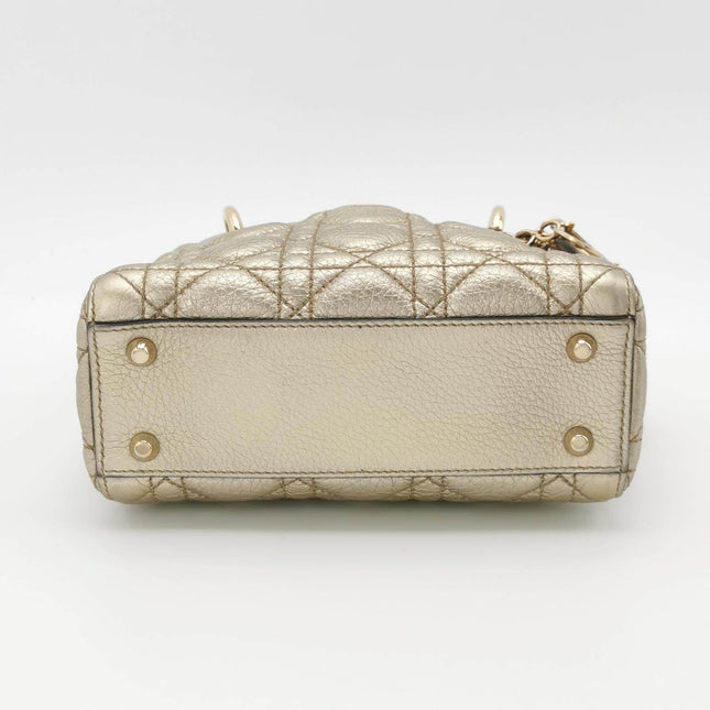 Sold Lady Dior Mini Supple Calfskin Leather Gold Cannage Handbag with Strap