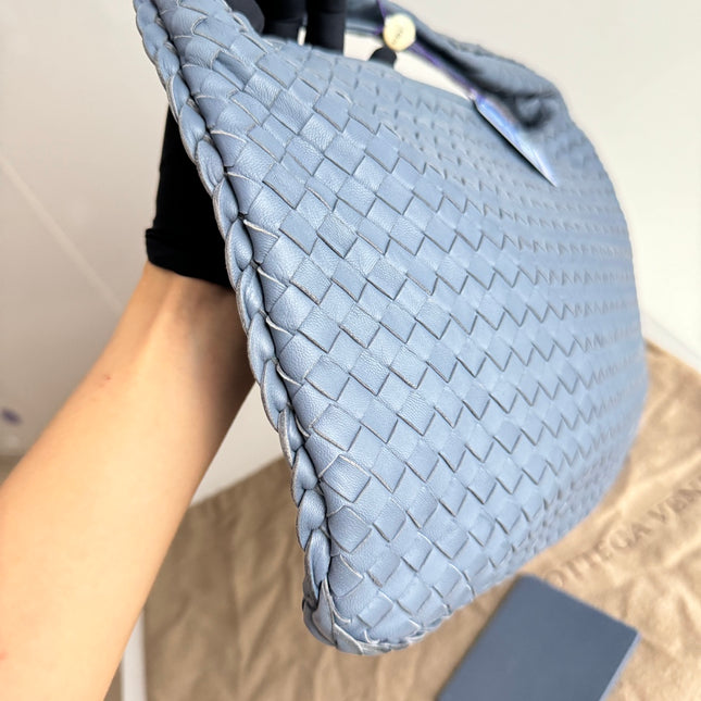 Sold Bottega Veneta Hobo Bag Lambskin leather Greyish Misty Blue Medium 40cm