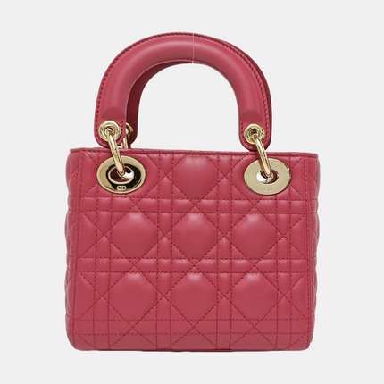 Sac Lady Dior Mini Lipstick Rose Cuir d'Agneau Quincaillerie Dorée Bandoulière Chaîne