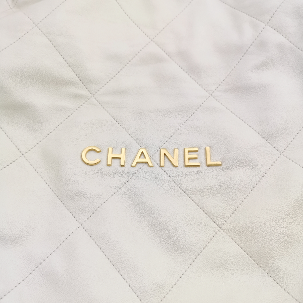 Sold Chanel 22 Hobo Bag Medium Shiny Calfskin Leather White with Gold-tone Hardware