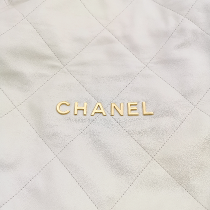 Chanel 22 Hobo Bag Medium Shiny Calfskin Leather White with Gold-tone Hardware