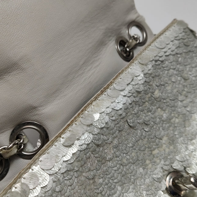 Chanel Paillette Flap Bag Rectangular Mini Glitter Sequins Silver