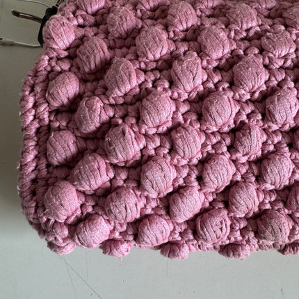 Fendi Baguette Bag Pink Crochet Knit Wool Pompom Shoulder Bag