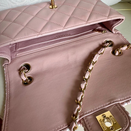 Chanel Classic Flap Medium Happy Stitch Pink Leather with Contrast White Trim