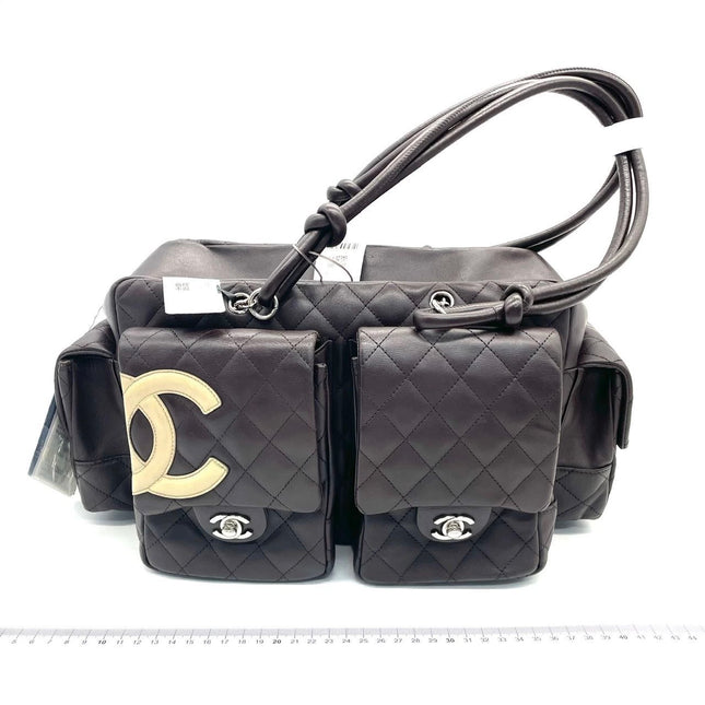 Chanel Cambon Large Dark Brown Calfskin Leather Double Strap Handbag