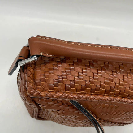 Loewe Puzzle Small Leather Woven Braided Tan Brown Crossbody Bag