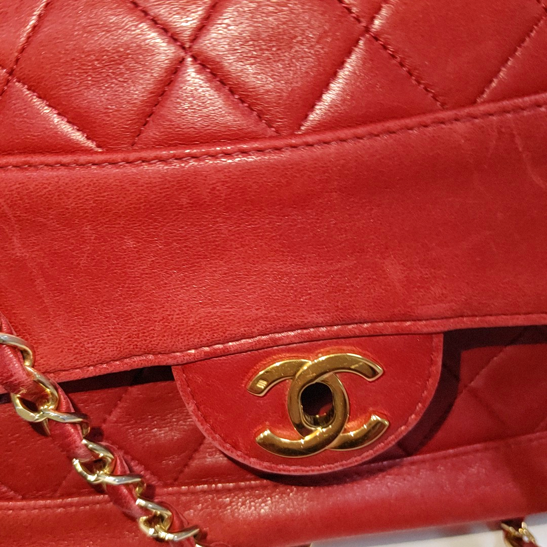 Chanel Classic Flap Vintage 1989 Red Lambskin Leather with 24k Gold Hardware