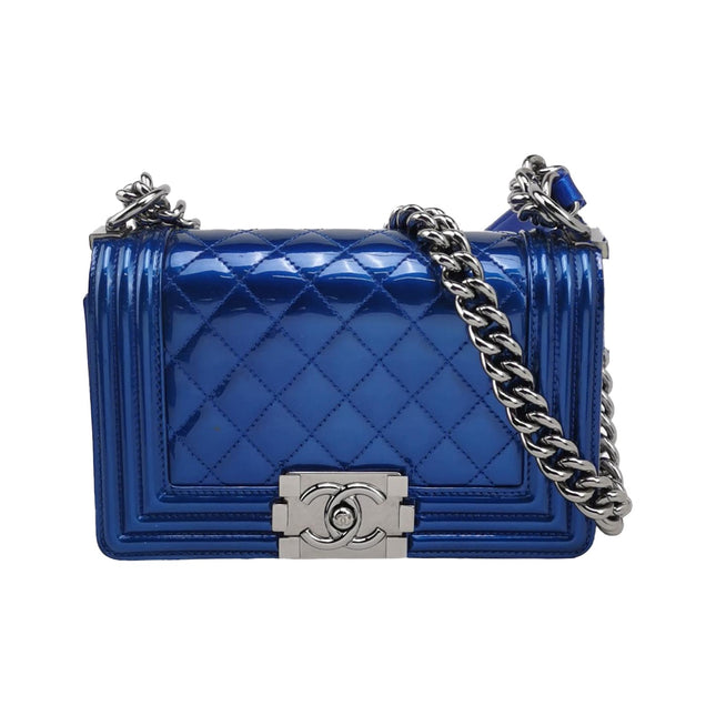 Chanel Le Boy Small Electric Royal Blue Patent Leather Bag-Luxbags