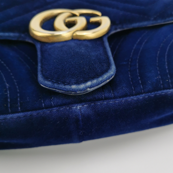 Gucci Marmont Mini Flap Navy Velvet Handbag