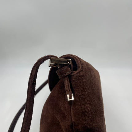 Fendi Baguette Large Dark Brown Suede Leather Shoulder Bag