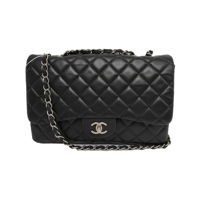 Chanel Classic Flap Jumbo Black Lambskin Leather Single Flap with Silver Hardware-Luxbags