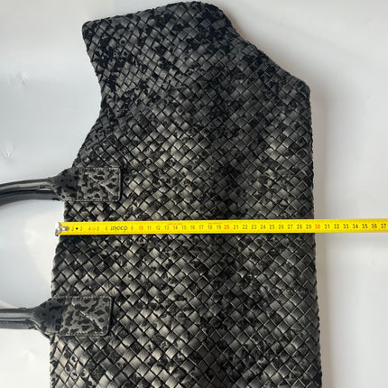 Bottega Veneta Cabat Large Intreccio Black Leather and Velvet 42cm