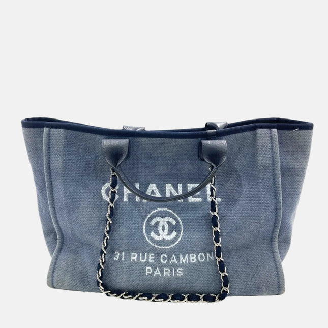 Chanel Deauville Tote Medium Navy Denim Top Handle-Luxbags