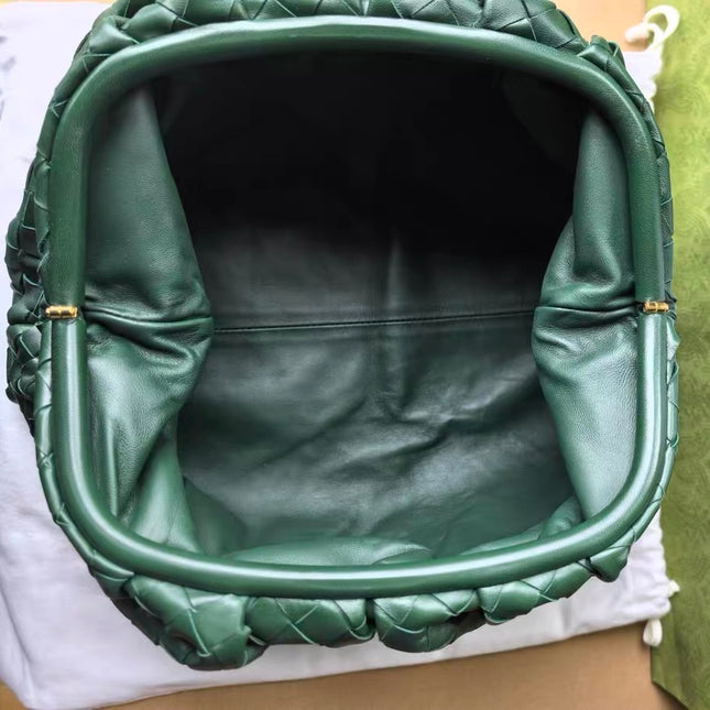 Bottega Veneta Pouch Large Intrecciato Dark Green Calfskin Leather Clutch