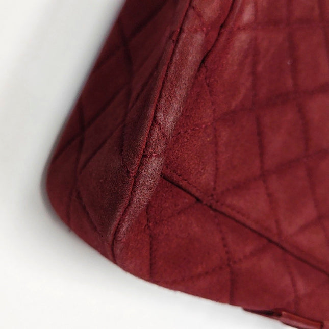 Chanel Vintage Medium Flap Top Handle Bag Burgundy Suede Leather 1997-1999