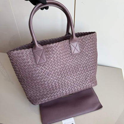 Bottega Veneta Cabat Small Intreccio Leather Tote Bag Dark Lavender Purple-Luxbags